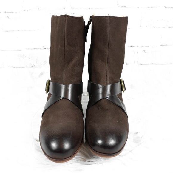 Softwalk Brown Suede Ankle Mid Calf Boots Size 9 Wide Faux Shearling Fur Buckle - Picture 4 of 11